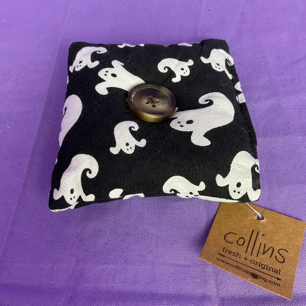 Collins Halloween Fabric Bowl Filler Pillow Black White Ghost Print Button